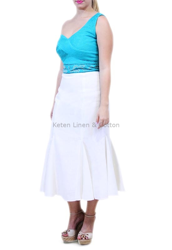 white and blue linen dress