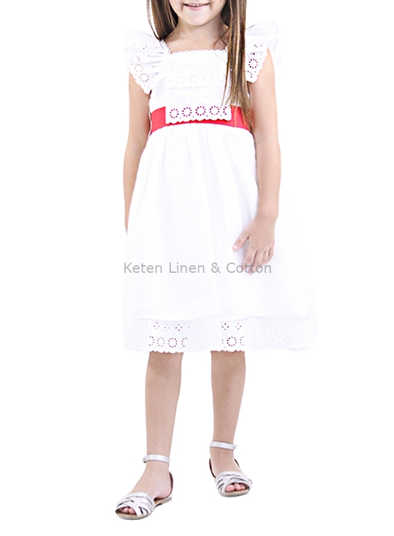 girls white linen dress