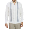 Guayabera de Lino Con Bordado a Mano Punto de Cruz Azul GUAYABERAS 