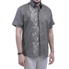 Camisa de Lino Con Bordado Artesanal Color Pardo Verde CAMISAS