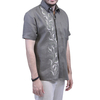 Camisa de Lino Con Bordado Artesanal Color Pardo Verde CAMISAS