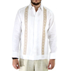 Guayabera Blanca de Lino Con Bordado a Mano Punto de Cruz Caqui GUAYABERAS 