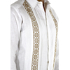 Guayabera Blanca de Lino Con Bordado a Mano Punto de Cruz Caqui GUAYABERAS 