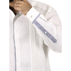 Guayabera 100% Lino Blanco con Alforzas y Detalles Azul GUAYABERAS 