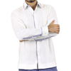 Guayabera 100% Lino Blanco con Alforzas y Detalles Azul GUAYABERAS 