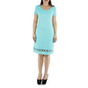 Princess Seamed Aqua Blue Color Linen Dress DRESSES