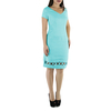 Princess Seamed Aqua Blue Color Linen Dress DRESSES