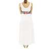 Long White Linen Dress with Embroidery on Waistline DRESSES