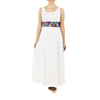 Long White Linen Dress with Embroidery on Waistline DRESSES