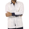 Classic Style 4 pocket White Linen Guayabera with Blue Details GUAYABERAS
