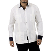 Classic Style 4 pocket White Linen Guayabera with Blue Details GUAYABERAS