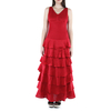 Vestido Con Olanes Color Rojo Lino 100% VESTIDOS