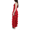 Vestido Con Olanes Color Rojo Lino 100% VESTIDOS