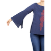 Marine Blue Color Linen Embroidered Top TOPS