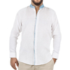 Camisa de Lino Color Blanco Cuello Mao Azul CAMISAS