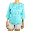 Blusa  100% De Lino Color Azul Jaspeado Bordado a Mano BLUSAS