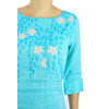 Blusa  100% De Lino Color Azul Jaspeado Bordado a Mano BLUSAS