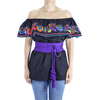 Black Cotton Handmade Colorful Hand Embroidered Blouse TOPS