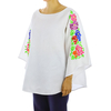 White Linen Top With Handmade Colorful Embroidery Mexican Art One Size TOPS