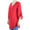 Red Color Cotton Long Sleve Hand Embroidered Crochet Top TOPS