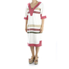 Vestido de Lino Blanco Con Combinaciones De Colores Mangas de 3/4 VESTIDOS