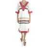 Vestido de Lino Blanco Con Combinaciones De Colores Mangas de 3/4 VESTIDOS