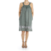 Vestido de Lino Con Bordado Color Verde Militar VESTIDOS