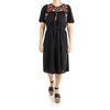 Knee Length Black Cotton Dress With Embroidery WOMEN