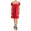 Red Beige Handmade Embroidered Pure Linen Dress WOMEN
