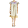 Beige Blue Handmade Embroidered Pure Linen Dress WOMEN