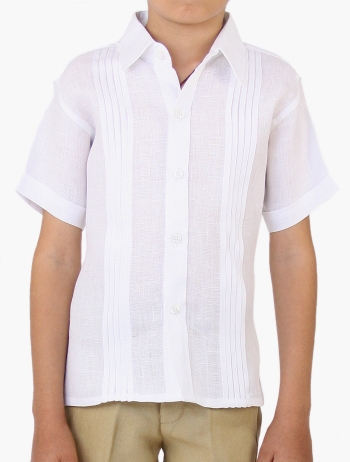 Camisa de Lino 100% Alforzas Para Niños Color Blanco CAMISAS