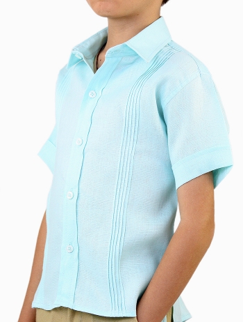 Camisa de Lino 100% Alforzas Para Niños Color Aqua CAMISAS
