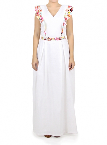Long White Dress With Hand Embroidery WOMEN