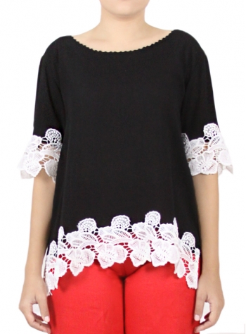 Black Color Cotton Blouse With Lace TOPS