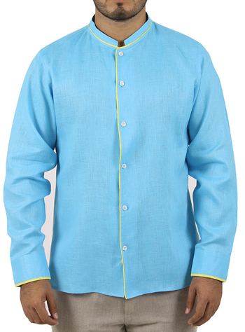 Mandarin Collar Turquoise Line Shirt SHIRTS