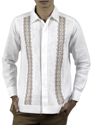 Guayabera Nieve Bordado a Mano Lino 100% GUAYABERAS 