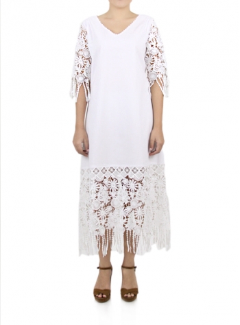 White Cotton Dress With Lace WOMEN