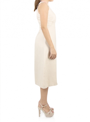 Vestido Corto de Lino Color Beige con Bordado VESTIDOS