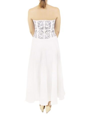 White Long Dress With Artisan Made Embroidery On The Corset WOMEN