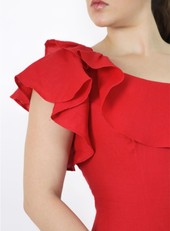 Long Red Dress with 100% Linen DRESSES