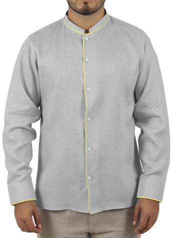 Gray Shirt 100 % Linen with Details in Yellow SHIRTS
