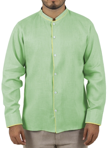 Green Shirt 100 % Linen with Yellow Details SHIRTS