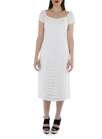 Pleated White Linen Cocktail Midi Dress DRESSES