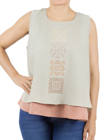 Blusa de Lino Bordado en Color Beige BLUSAS