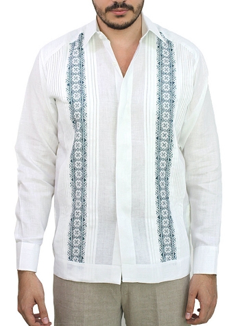 100% Irish Linen Hand Embroidered Guayabera GUAYABERAS