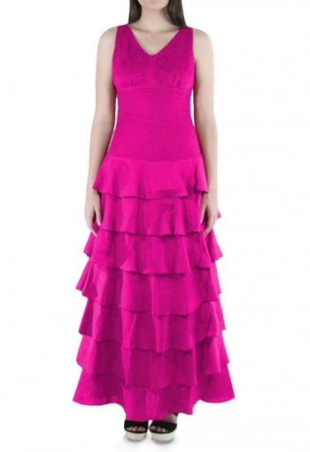 Flounce 100% Fuchsia Linen Formal Dress DRESSES