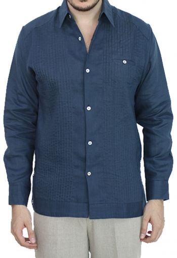 Linen Made Navy Blue Guayabera Shirt GUAYABERAS