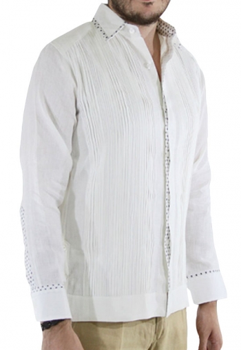 Guayabera Combinada Blanca Con Alforzas y Tela Estampada GUAYABERAS 