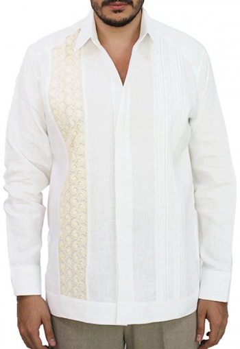 Embroidered White Irish Linen Guayabera Shirt MEN