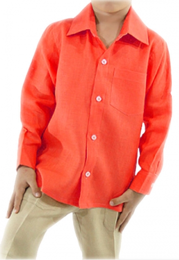 Camisa de Lino 100% Para Niños Color Coral CAMISAS